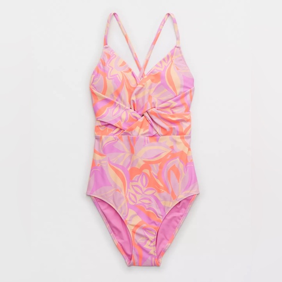 Aerie Braided long torso One Piece Swimsuit Tropical Print - Picture 3 of 8
